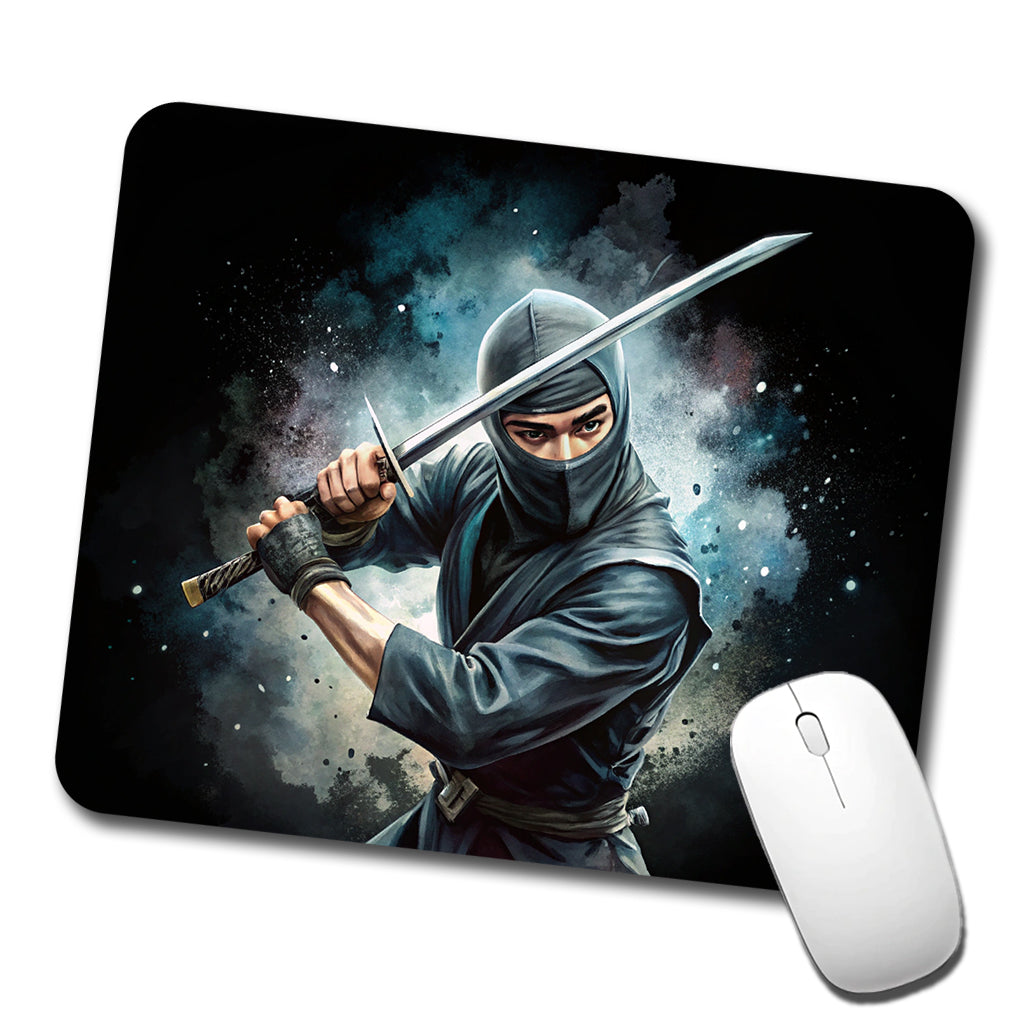 Ninja With Katana Black Watercolor Low Profile Mouse Pad Mat