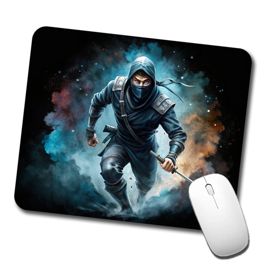 Ninja with Katana Running Black Watercolor Low Profile Mouse Pad Mat