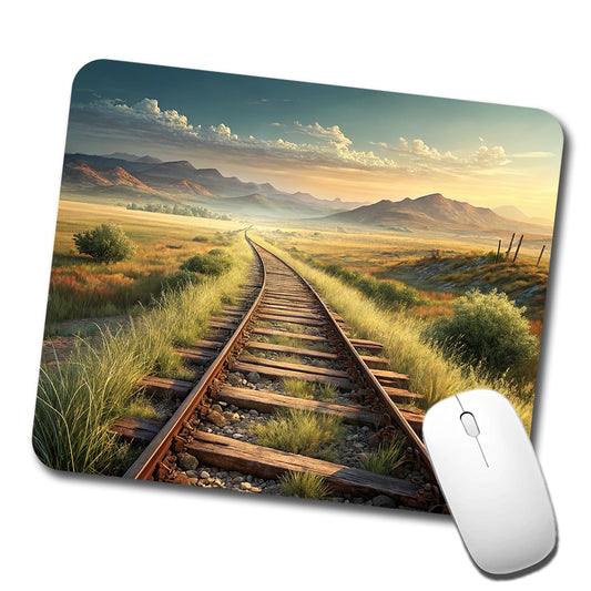 Old Train Tracks Vanishing Into The Distance Low Profile Mouse Pad Mat