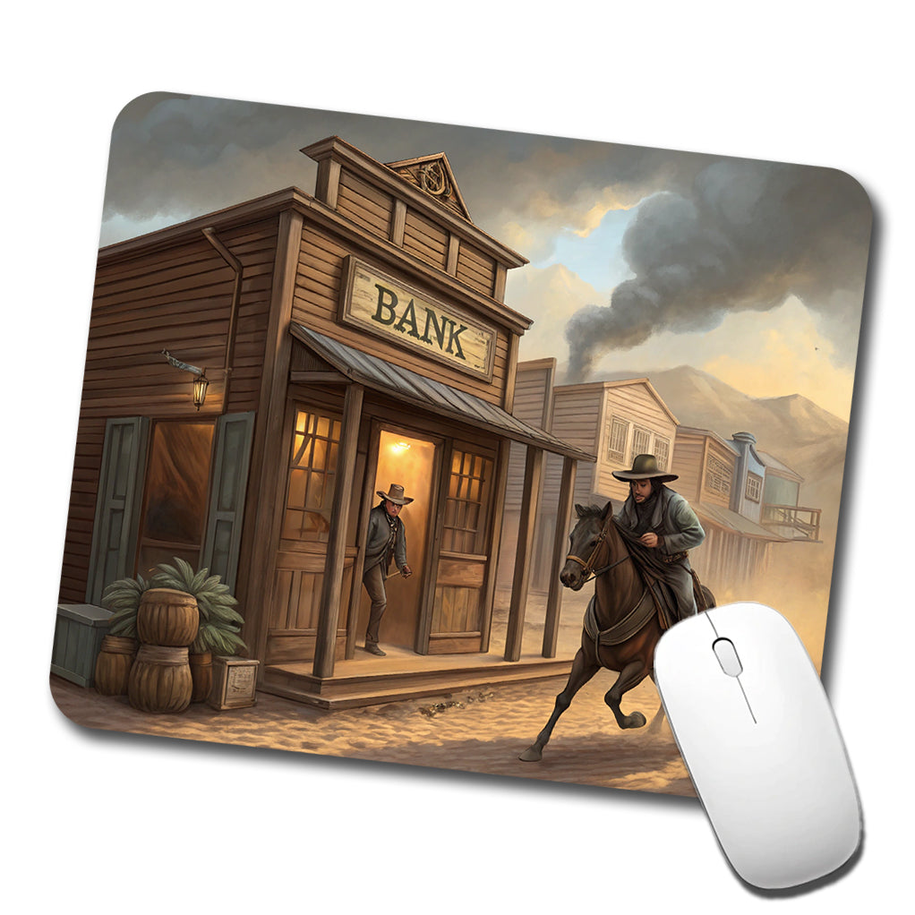 Old West Bank Robbery Western Low Profile Mouse Pad Mat