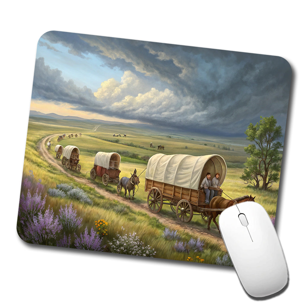 Old West Covered Wagons Crossing The Prairie Western Low Profile Mouse Pad Mat