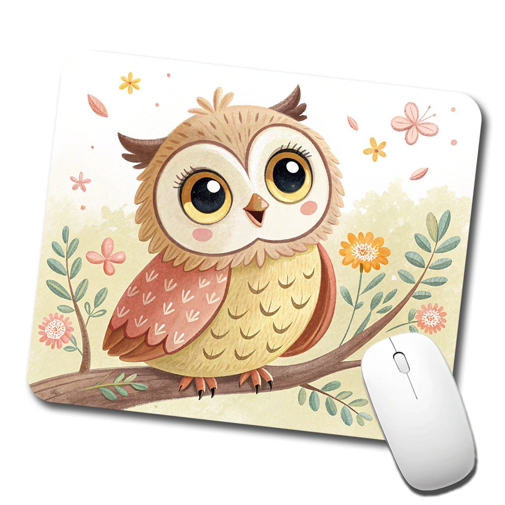 Owl Children's Illustration Style Low Profile Mouse Pad Mat