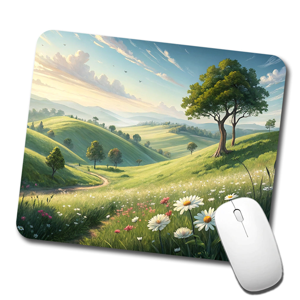 Pastoral Pretty Hillside Landscape Low Profile Mouse Pad Mat