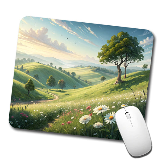 Pastoral Pretty Hillside Landscape Low Profile Mouse Pad Mat
