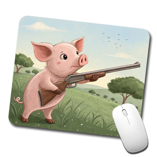 Pink Pig With A Shotgun Low Profile Mouse Pad Mat