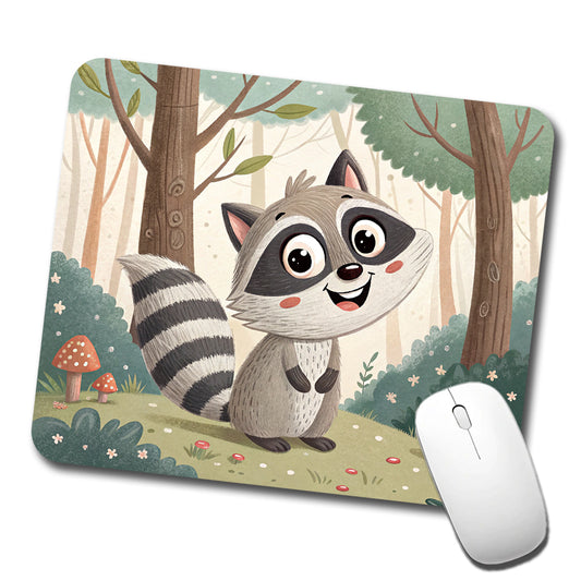 Raccoon Children's Illustration Style Low Profile Mouse Pad Mat