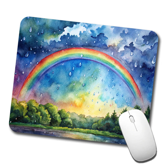 Rainbow After Rain Storm Watercolor Low Profile Mouse Pad Mat