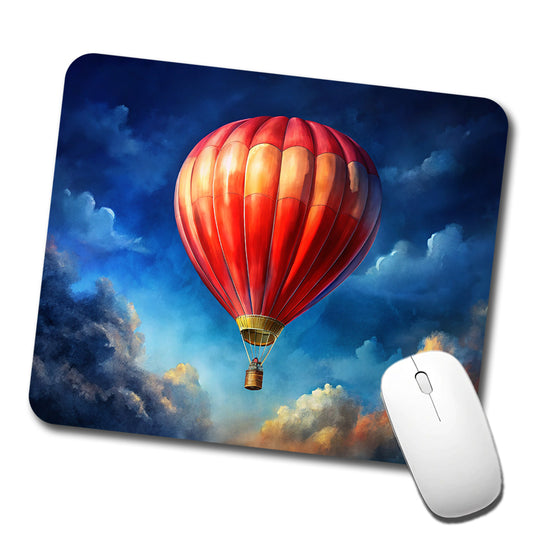 Red Hot Air Balloon in the Blue Sky Low Profile Mouse Pad Mat