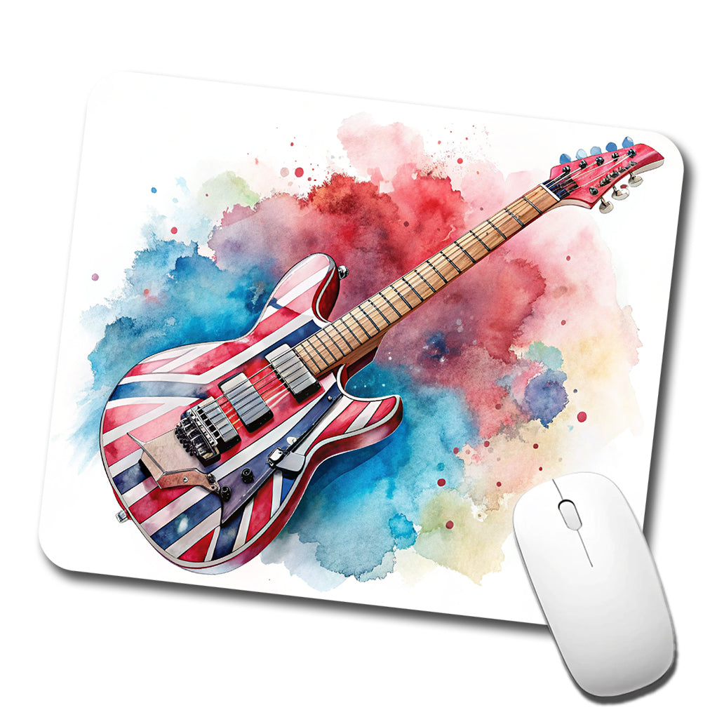 Red White Blue Rock and Roll Guitar Watercolor Low Profile Mouse Pad Mat