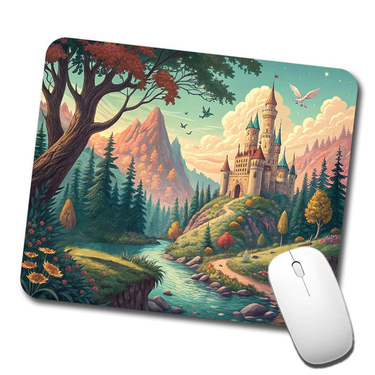 Retro Fantasy Art Castle Kingdom Scene Low Profile Mouse Pad Mat
