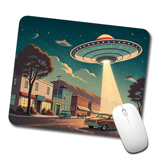 Retro Sci-fi 50's Poster Art Flying Saucer Low Profile Mouse Pad Mat