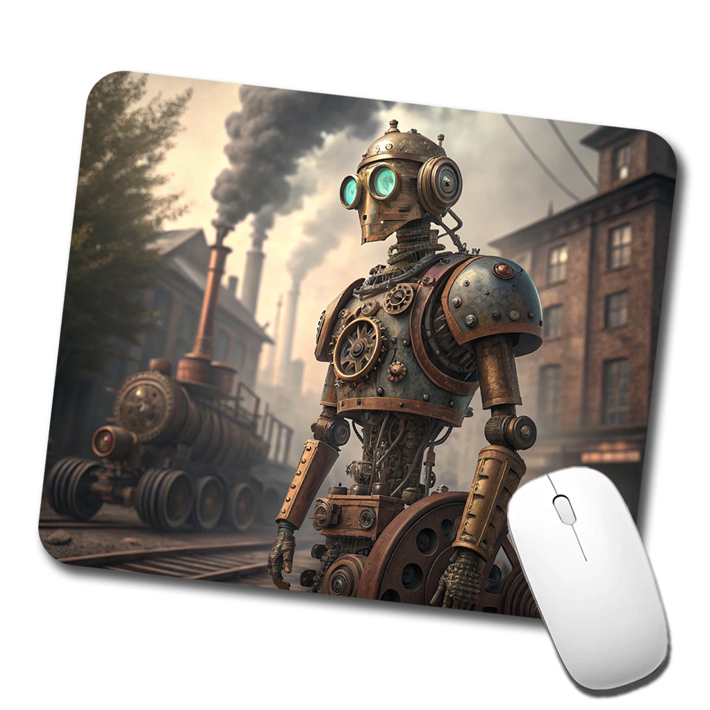 Retro Steampunk Factory Robot Android Low Profile Mouse Pad Mat