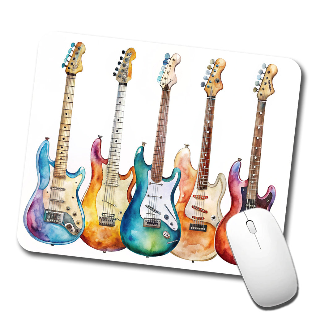 Rock And Roll Guitar Collection Watercolor Low Profile Mouse Pad Mat