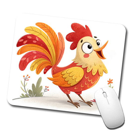 Rooster Children's Illustration Style Low Profile Mouse Pad Mat