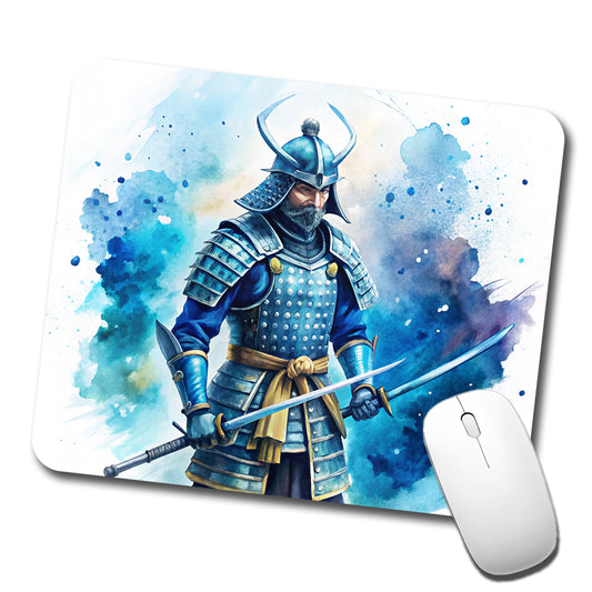 Samurai With Katana And Blue Armor Watercolor Low Profile Mouse Pad Mat