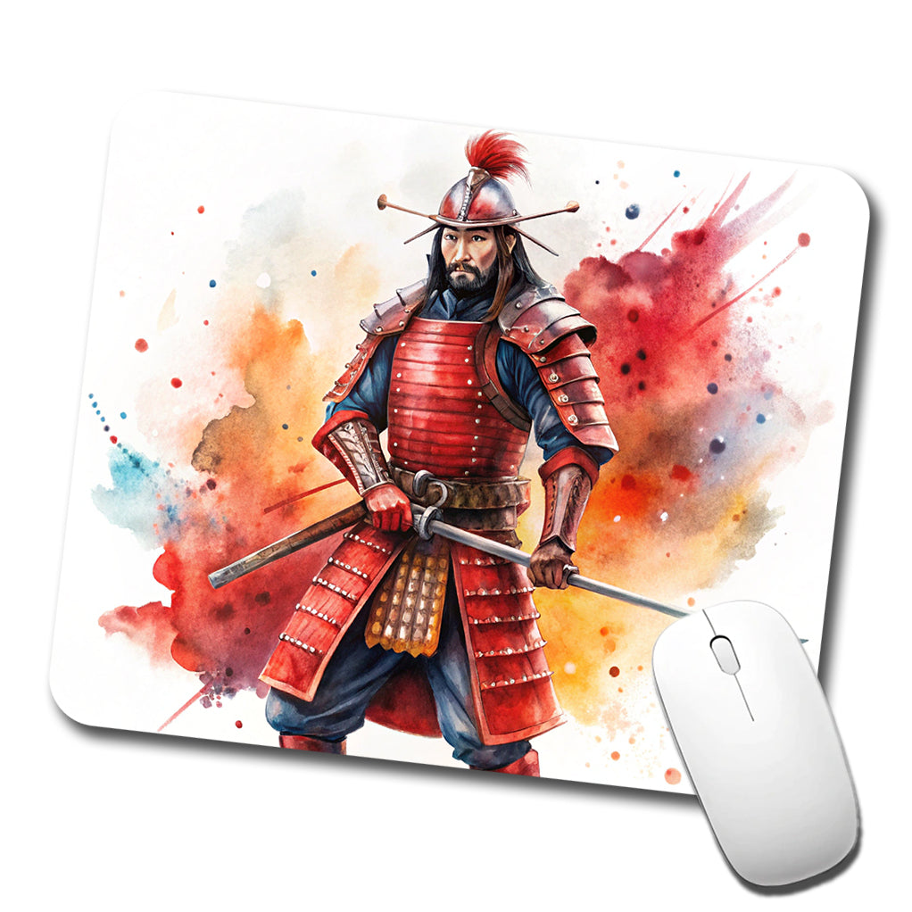 Samurai With Katana And Red Armor Watercolor Low Profile Mouse Pad Mat