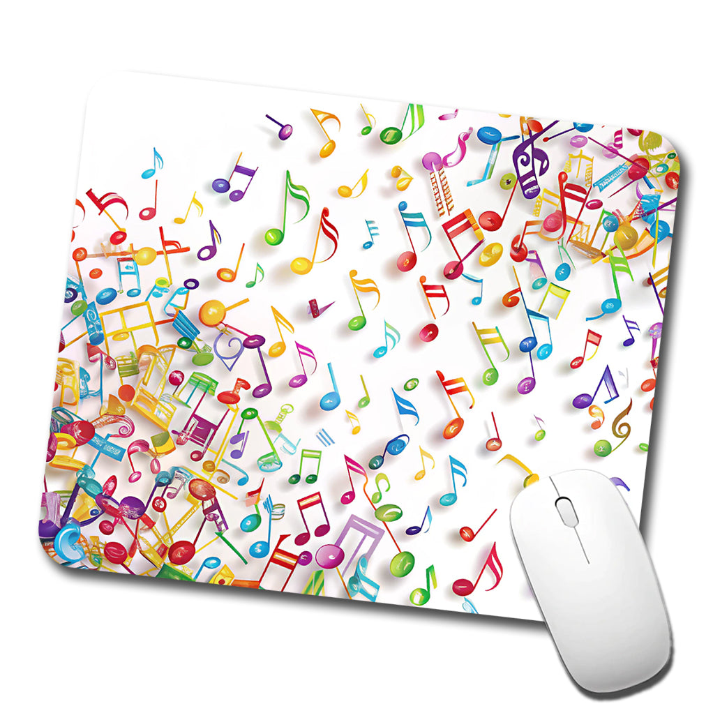 Scattered Colorful Rainbow Music Musical Notes Low Profile Mouse Pad Mat