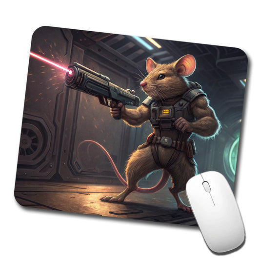 Sci-fi Action Hero Mouse With Laser Gun Low Profile Mouse Pad Mat