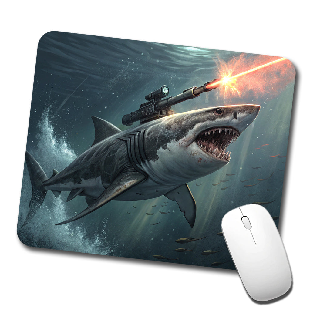 Shark With Laser Gun Mounted On Its Back Low Profile Mouse Pad Mat