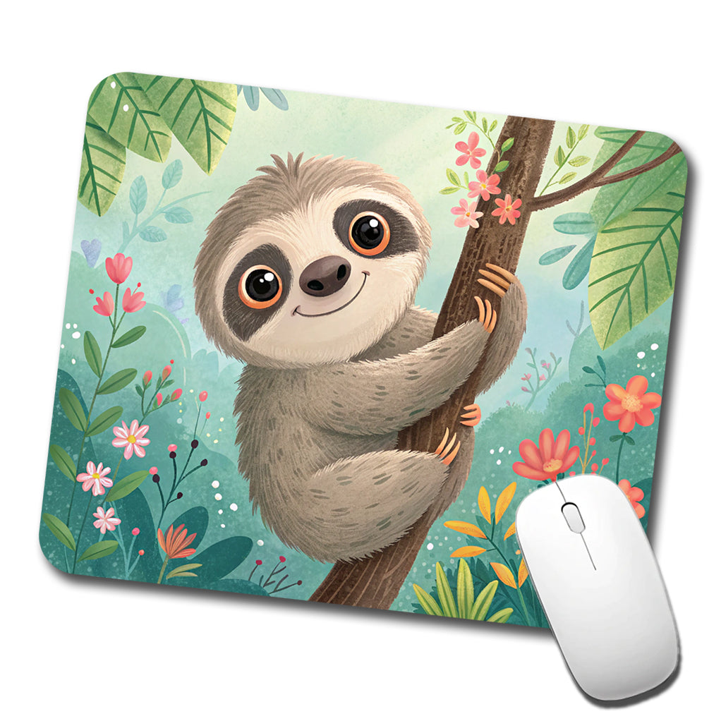 Sloth Children's Illustration Style Low Profile Mouse Pad Mat
