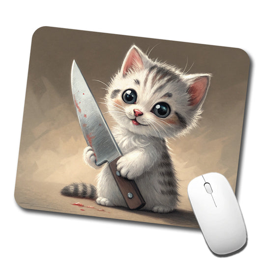 Small Cute Cat Kitten with a Butcher Knife Funny Low Profile Mouse Pad Mat