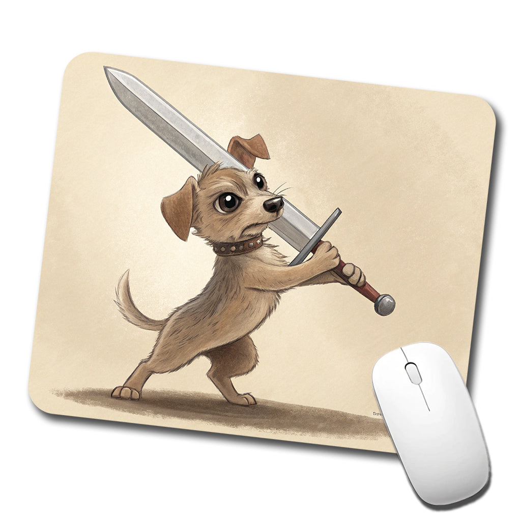 Small Dog Wielding a Large Sword Funny Fantasy Low Profile Mouse Pad Mat