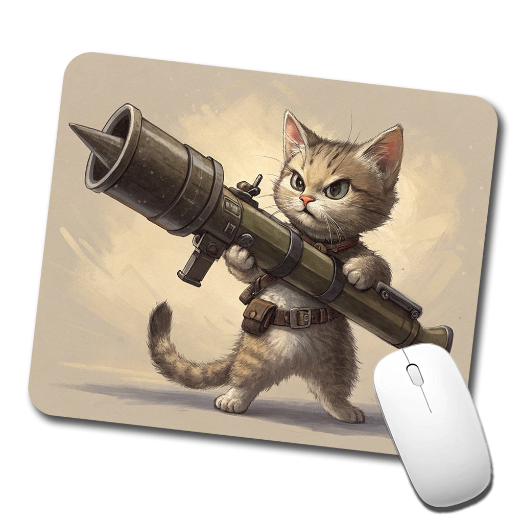 Small Fuzzy Cat Kitten with a Rocket Launcher Funny Low Profile Mouse Pad Mat