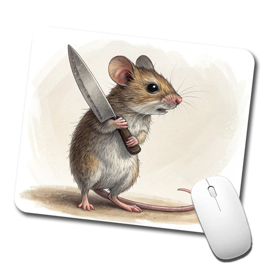 Small Mouse Holding A Butcher Knife Funny Scary Halloween Low Profile Mouse Pad Mat