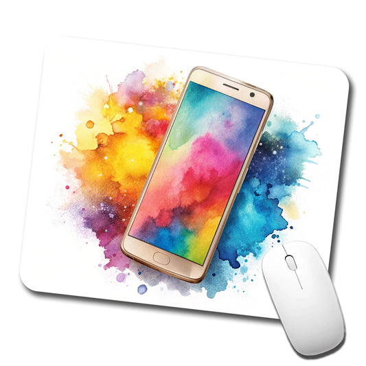 Smart Phone Watercolor Low Profile Mouse Pad Mat