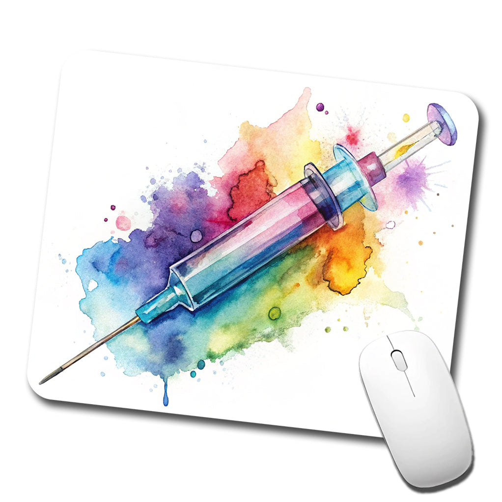 Syringe Shot Medical Vaccine Watercolor Low Profile Mouse Pad Mat