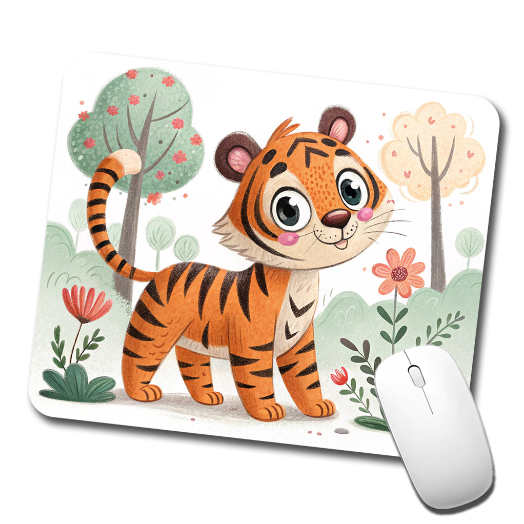 Tiger Children's Illustration Style Low Profile Mouse Pad Mat