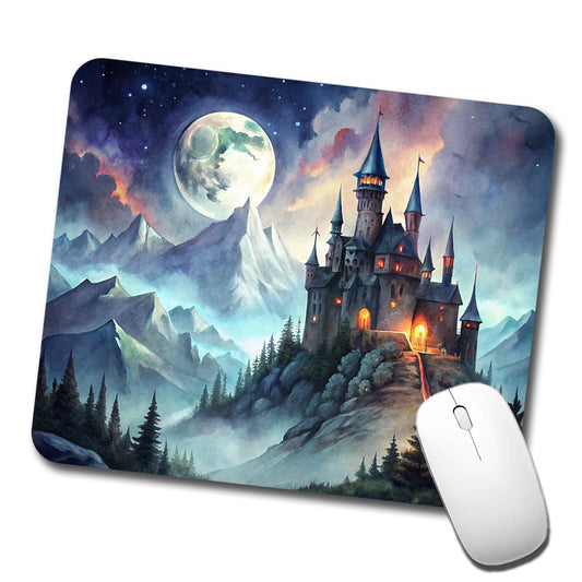 Vampire Castle On Mountain Top Under A Full Moon Low Profile Mouse Pad Mat