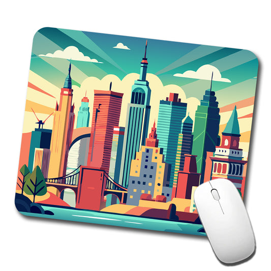 Vibrant Colored New York City Skyline Landscape Low Profile Mouse Pad Mat