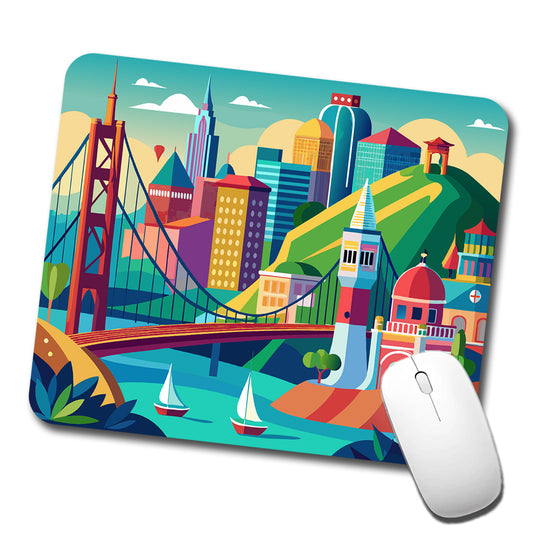 Vibrant Colored San Francisco City California Skyline Landscape Low Profile Mouse Pad Mat