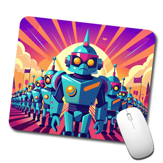 Vibrant Colored Sci-fi Robot Army Marching Low Profile Mouse Pad Mat