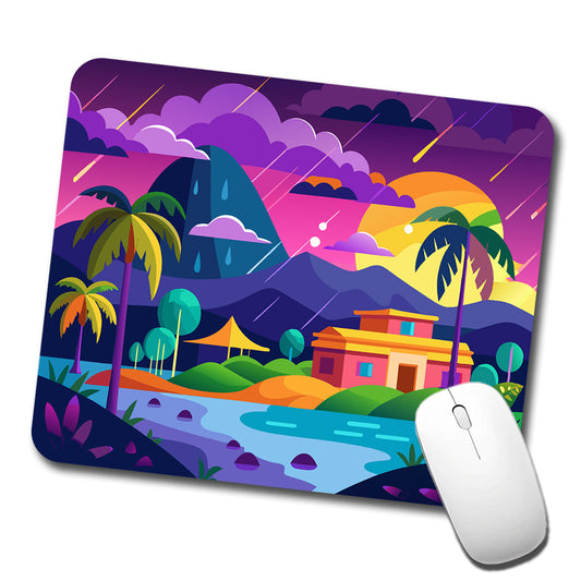 Vibrant Colored Tropical Monsoon Raining Landscape Low Profile Mouse Pad Mat
