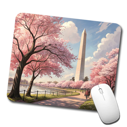 Washington Monument During Cherry Tree Blossom Season Low Profile Mouse Pad Mat
