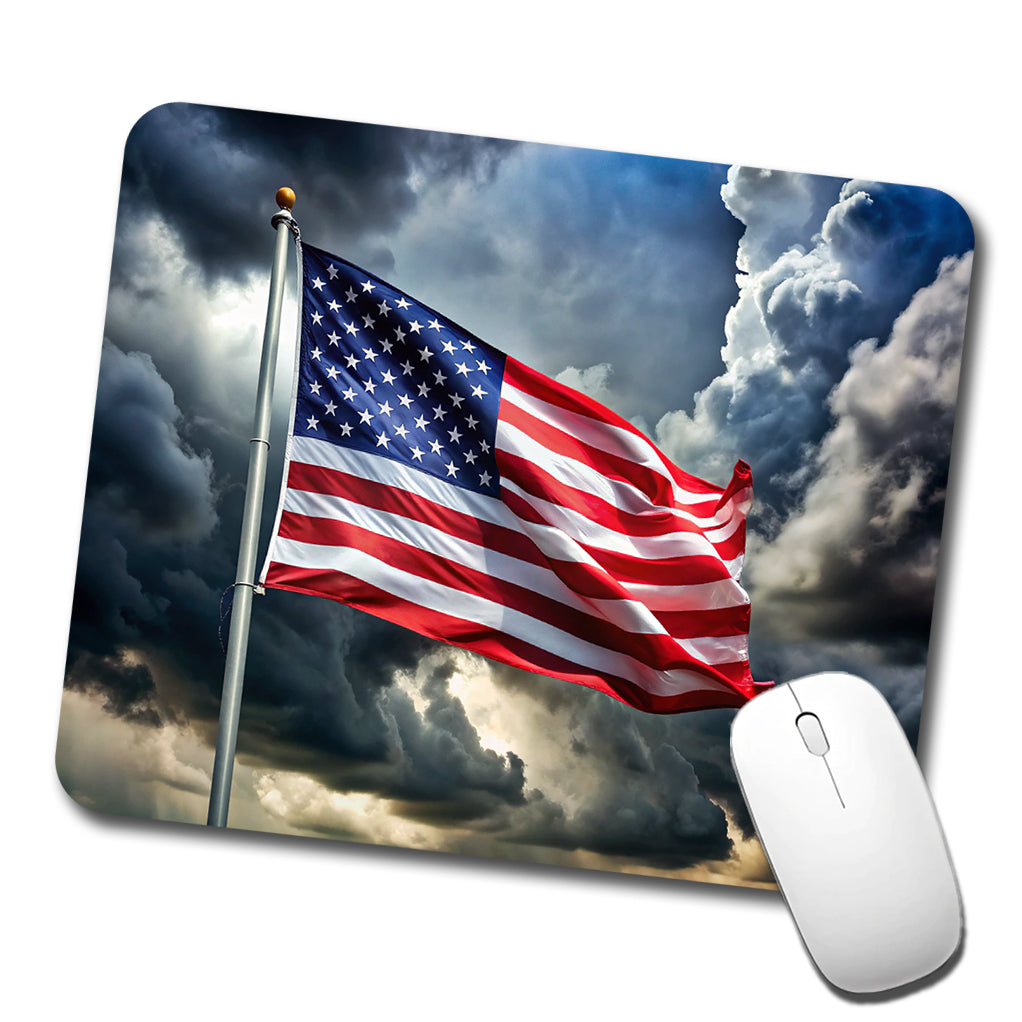 Waving American Flag After Storm Patriotic United States Low Profile Mouse Pad Mat