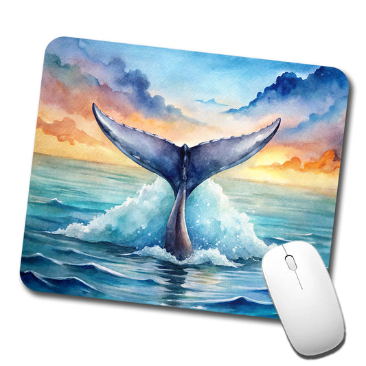 Whale Tail Ocean Watercolor Low Profile Mouse Pad Mat