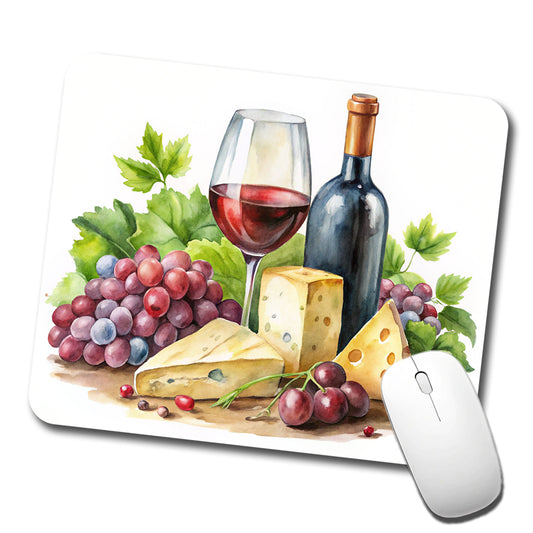 Wine Cheese Grapes Watercolor Low Profile Mouse Pad Mat