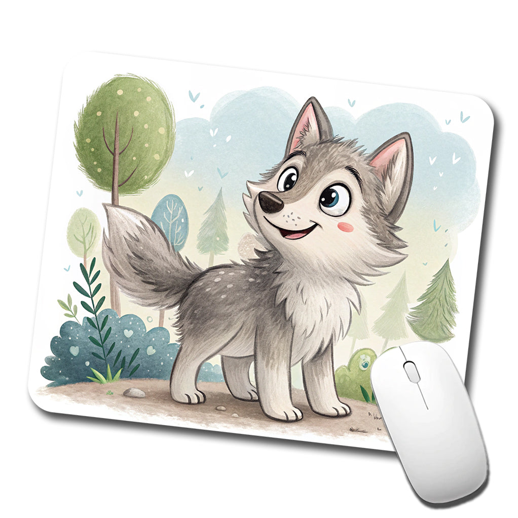 Wolf Children's Illustration Style Low Profile Mouse Pad Mat