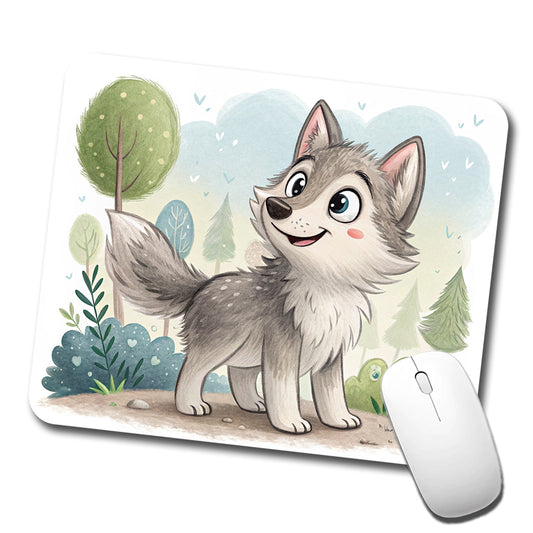 Wolf Children's Illustration Style Low Profile Mouse Pad Mat