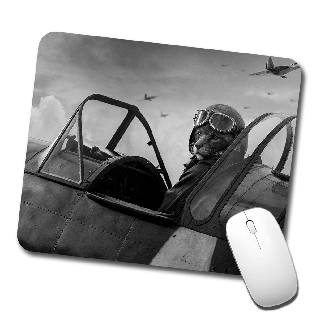 WWII Cat Fighter Plane Pilot Ace Retro Alternative Universe Low Profile Mouse Pad Mat
