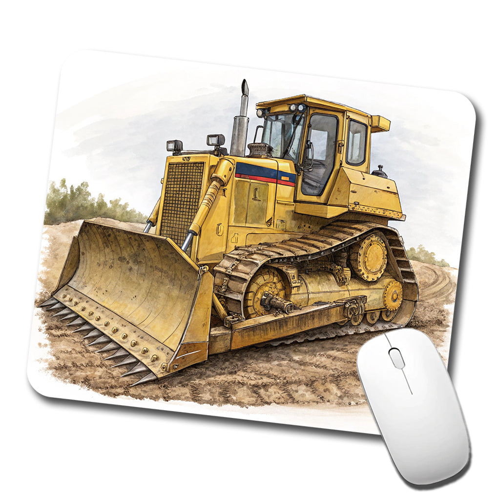 Yellow Bulldozer Construction Equipment Low Profile Mouse Pad Mat
