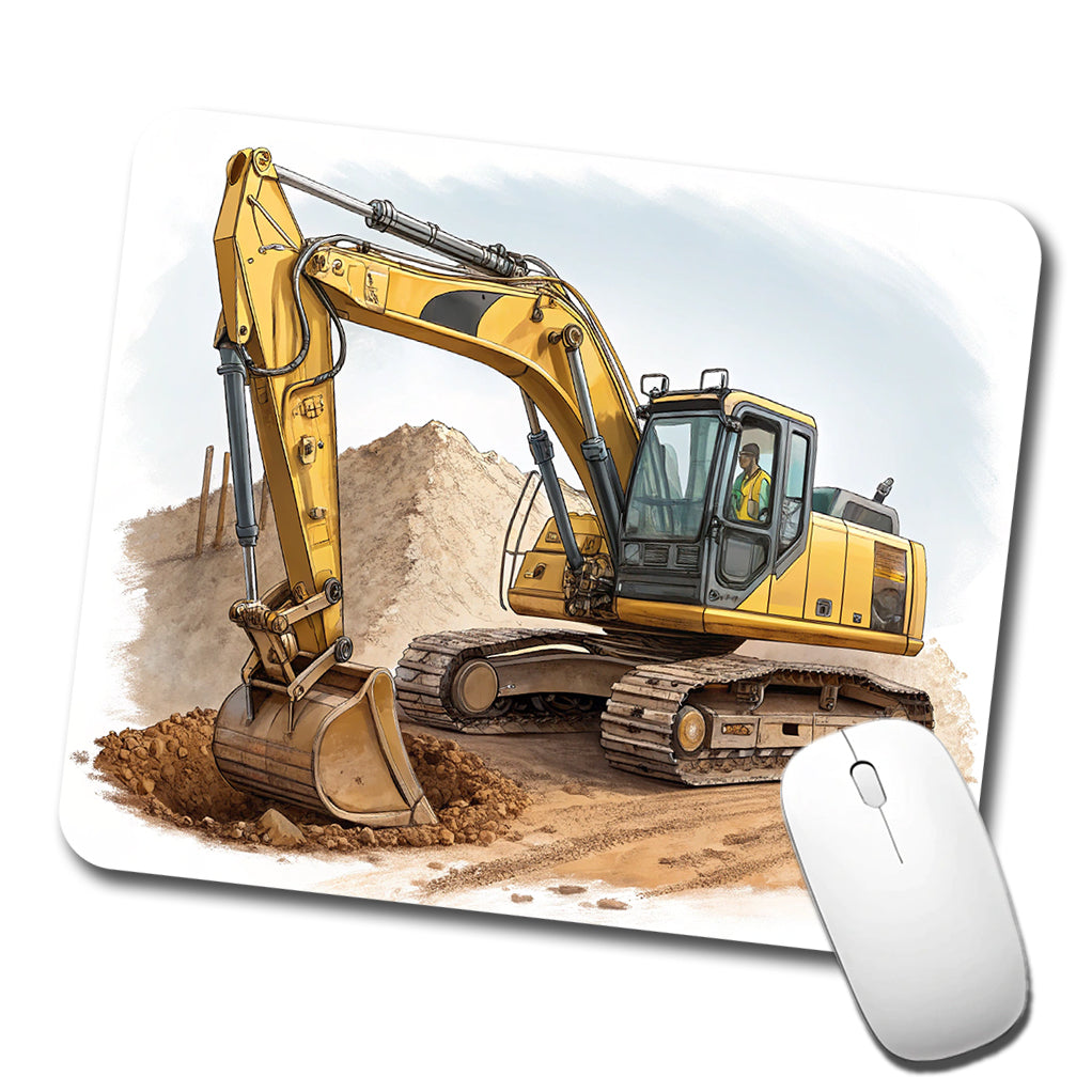 Yellow Excavator Construction Equipment Low Profile Mouse Pad Mat
