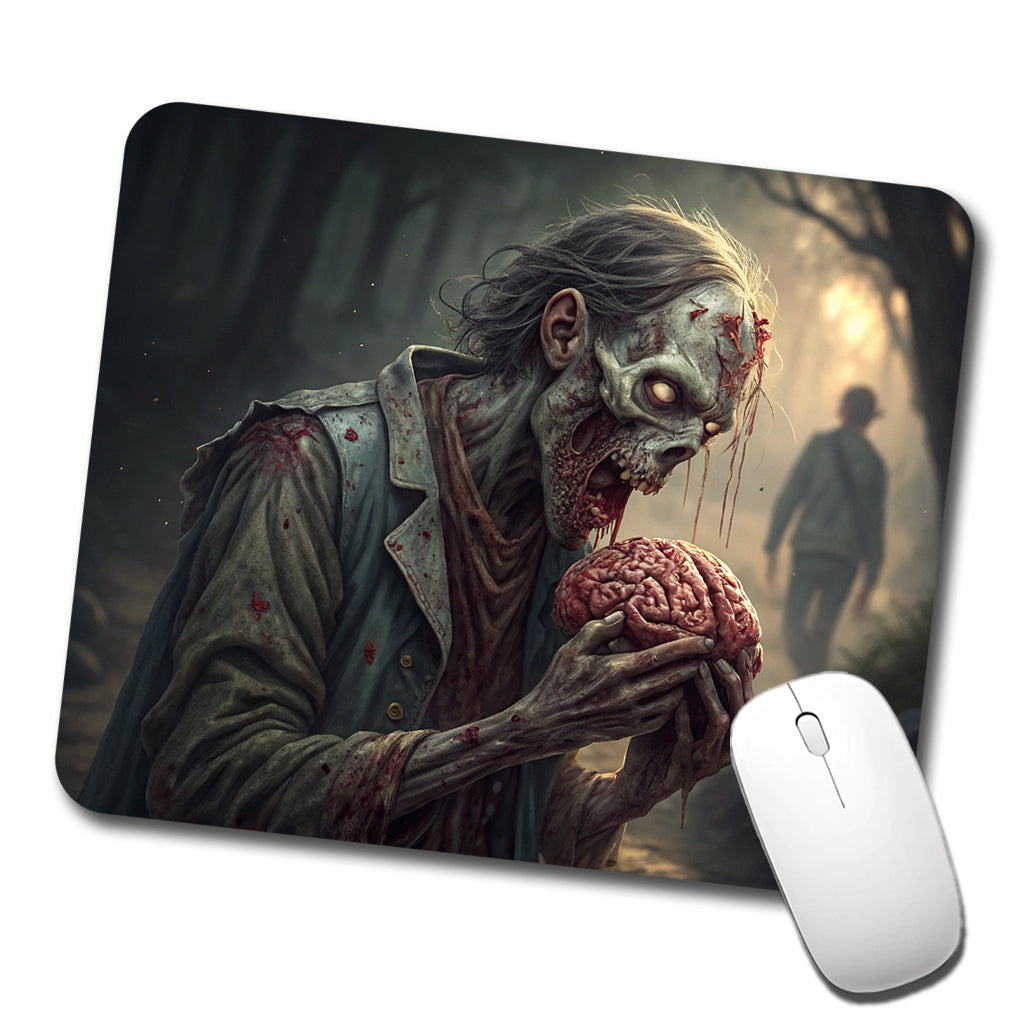 Zombie Eating Yummy Brains Funny Halloween Low Profile Mouse Pad Mat