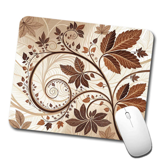 Abstract Brown Leaves Design Low Profile Mouse Pad Mat