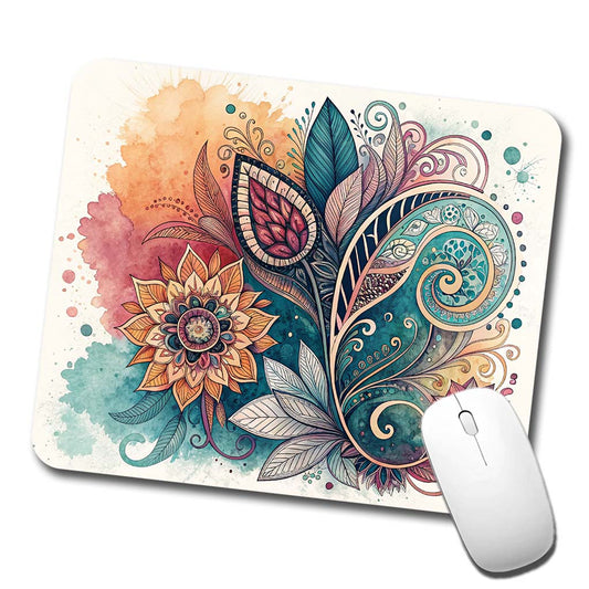 Abstract Deco Floral Leaves Swirl Design Low Profile Mouse Pad Mat