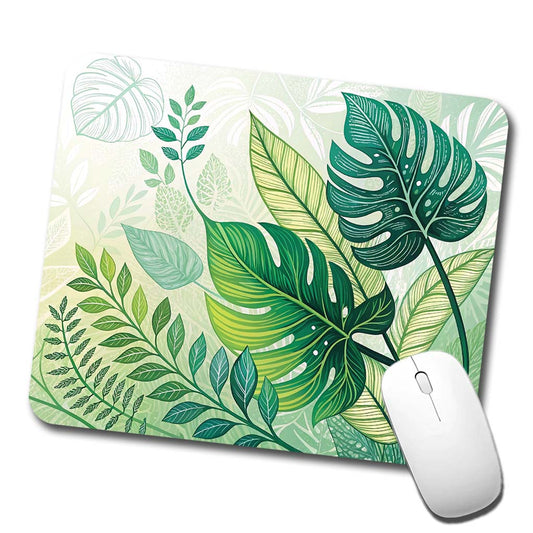 Abstract Green Leaves Design Low Profile Mouse Pad Mat
