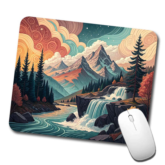 Abstract Mountains Waterfalls Landscape Low Profile Mouse Pad Mat